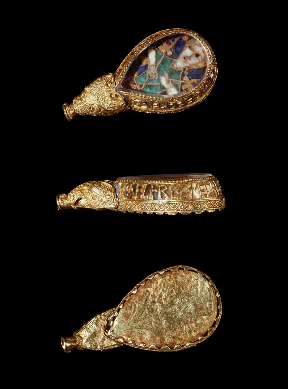 Az Alfred Jewel (arany, hegyikristály és zománc) alkotó: Anglo Saxon