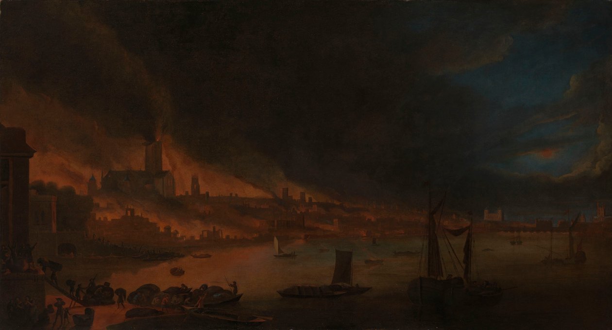 A londoni nagy tűzvész, 1666-1700 körül (olaj, vászon) alkotó: Anglo Dutch School