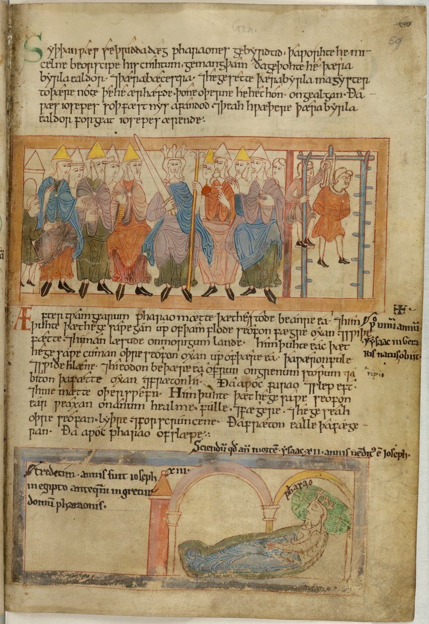 Cotton Claudius B. IV, f.59 A fáraó felakasztja főpékjét, pergamen alkotó: Anglo Saxon