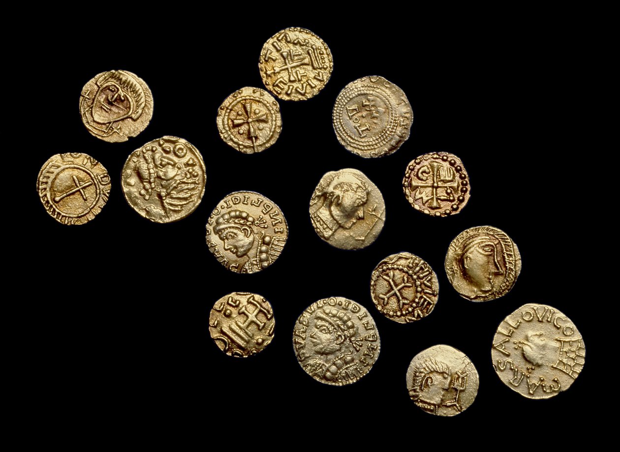 Teljes, nem helyi angolszász érmegyűjtemény, a Crondall Hoard, a Hampshire állambeli Crondallból (arany) alkotó: Anglo Saxon