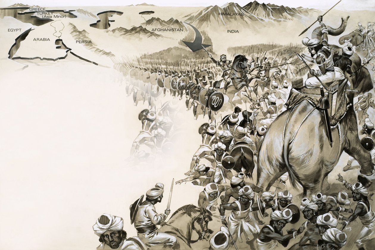 Nagy Sándor lerohanja Indiát alkotó: Angus McBride