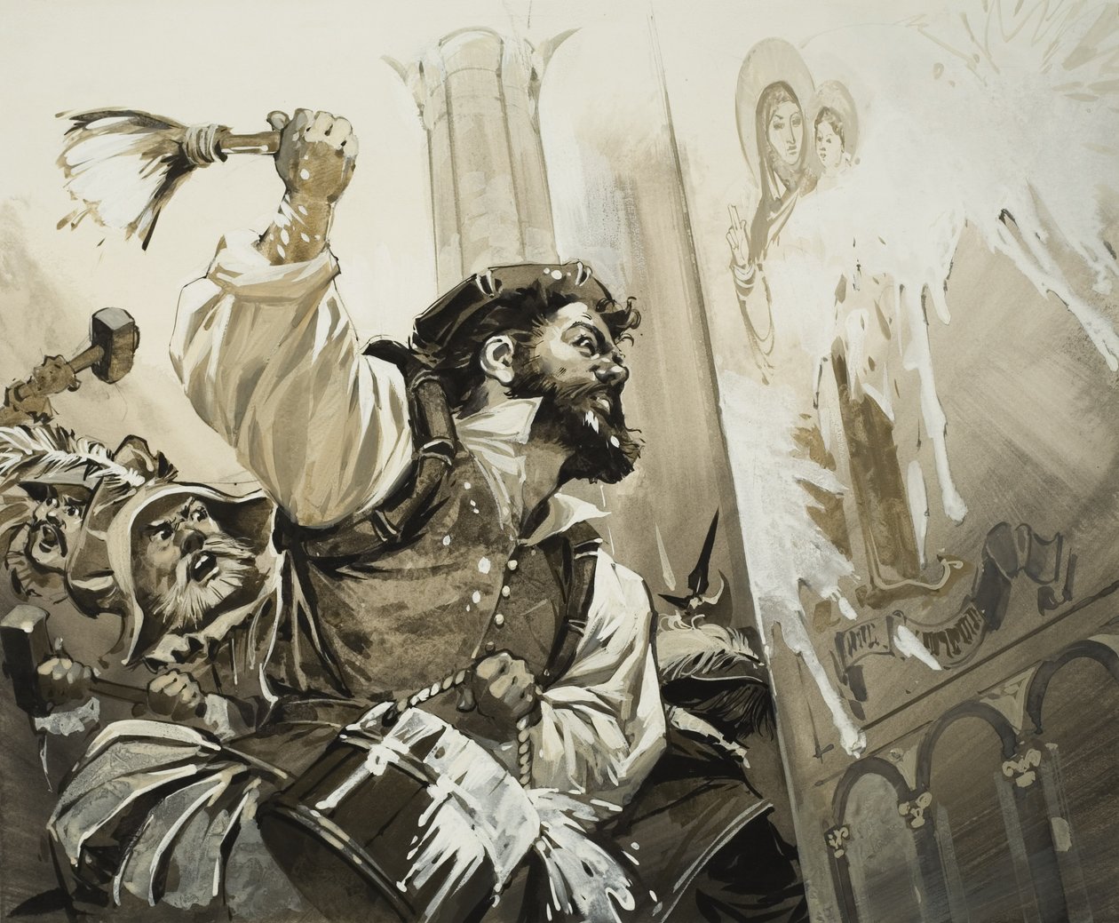 Fanatikusok ostromolják a bázeli templomokat a protestáns Svájcban (gouache, papír) alkotó: Angus McBride