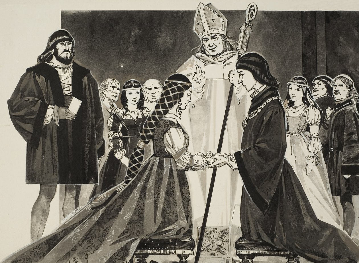 Lucrezia Borgia (1480-1519) házassága Alfonz herceggel (gouache, papír) alkotó: Angus McBride