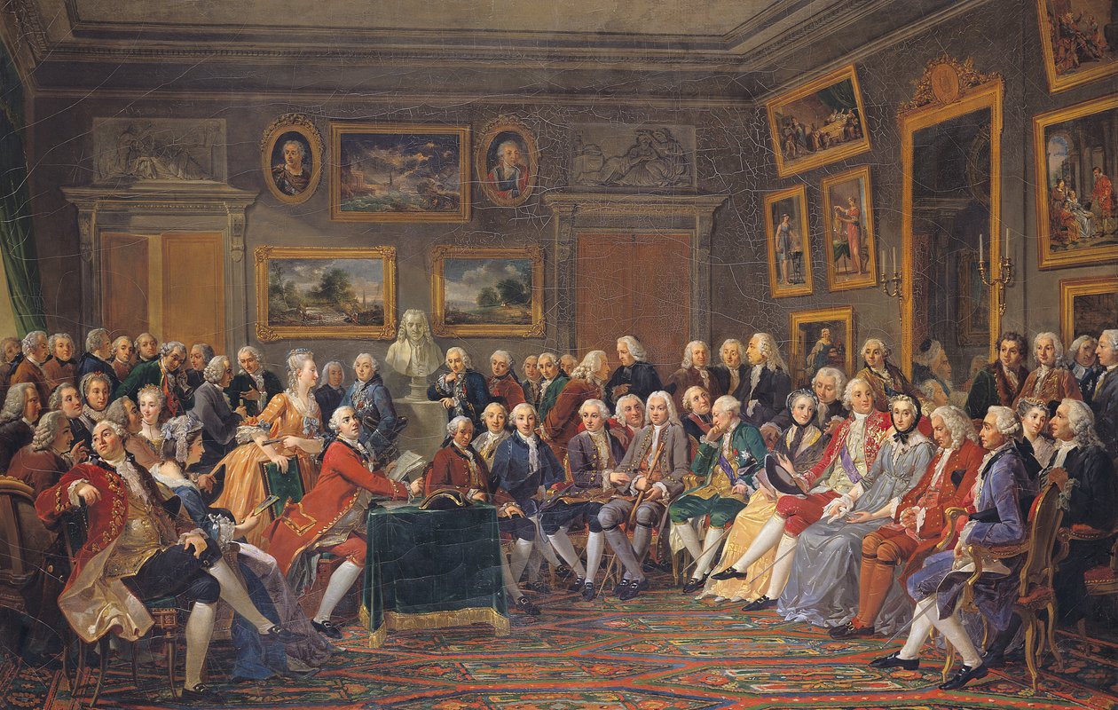Az első felolvasás Mme Geoffrinnél, Voltaire "Orphelin de la Chine" című tragédiájában, 1755 alkotó: Anicet Charles Lemonnier