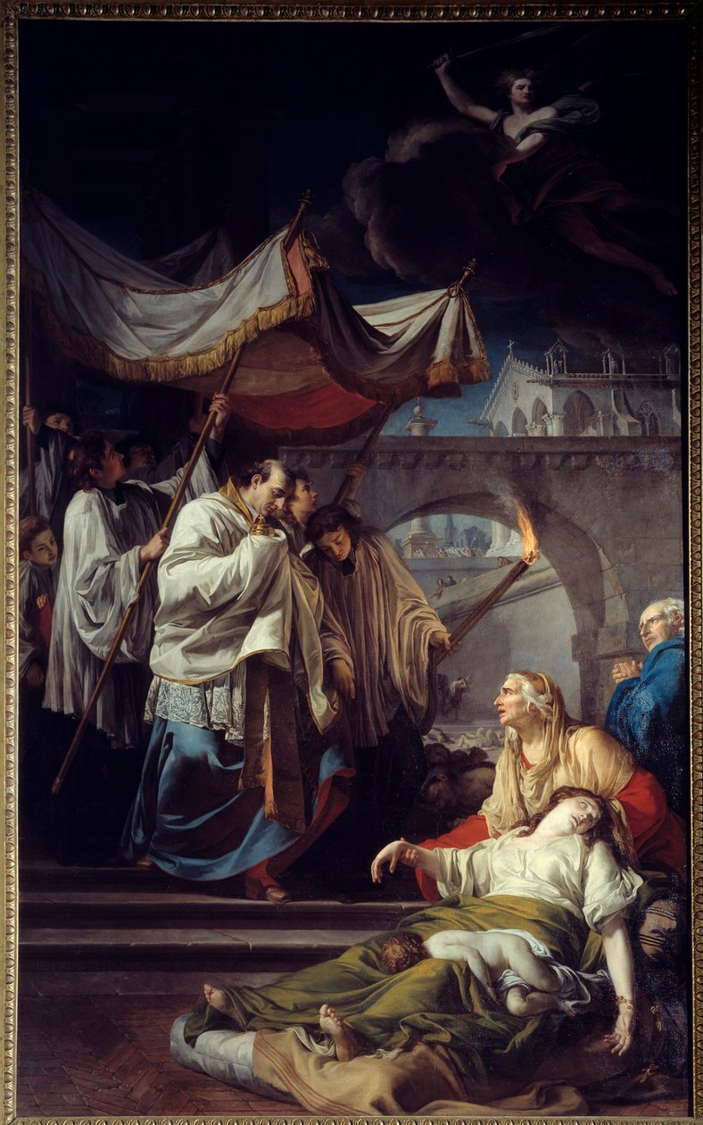 Borromee pestifereket kommunikál. Saint Charles Borromee (Carlo Borromeo alkotó: Anicet Charles Gabriel Lemonnier