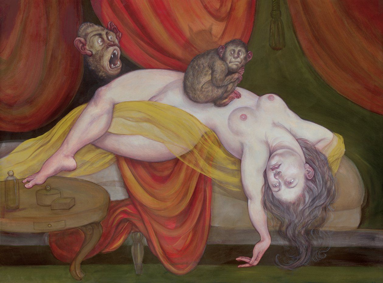 Nightmare With Ape, 2018 (akrilfesték illusztrációs kartonra) alkotó: Anita Kunz