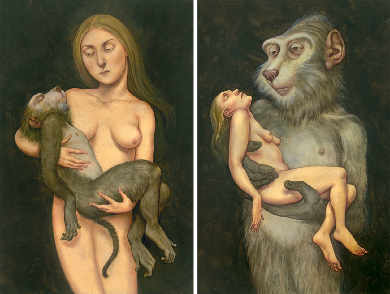 Pieta makákkal, 2010 (akrilfesték illusztrációs kartonra) alkotó: Anita Kunz