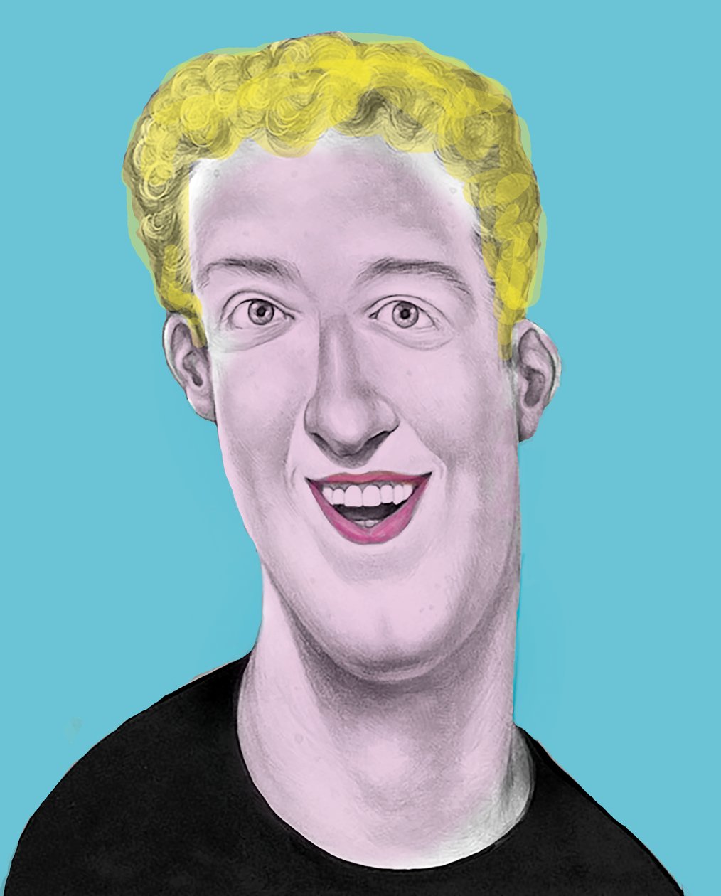 Pop Goes The Zuckerberg, 2019 (akrilfesték illusztrációs táblára) alkotó: Anita Kunz