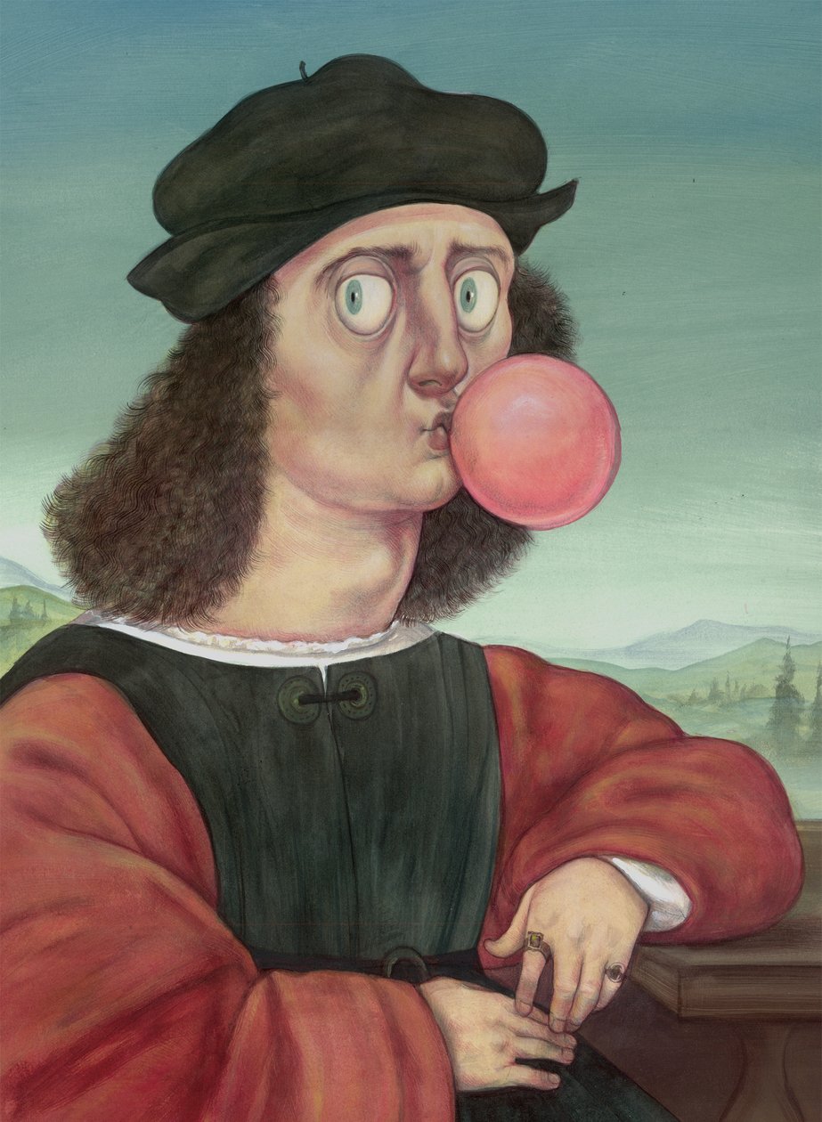 Rude Man With Bubble Gum, 2018 (akrilfesték illusztrációs kartonra) alkotó: Anita Kunz