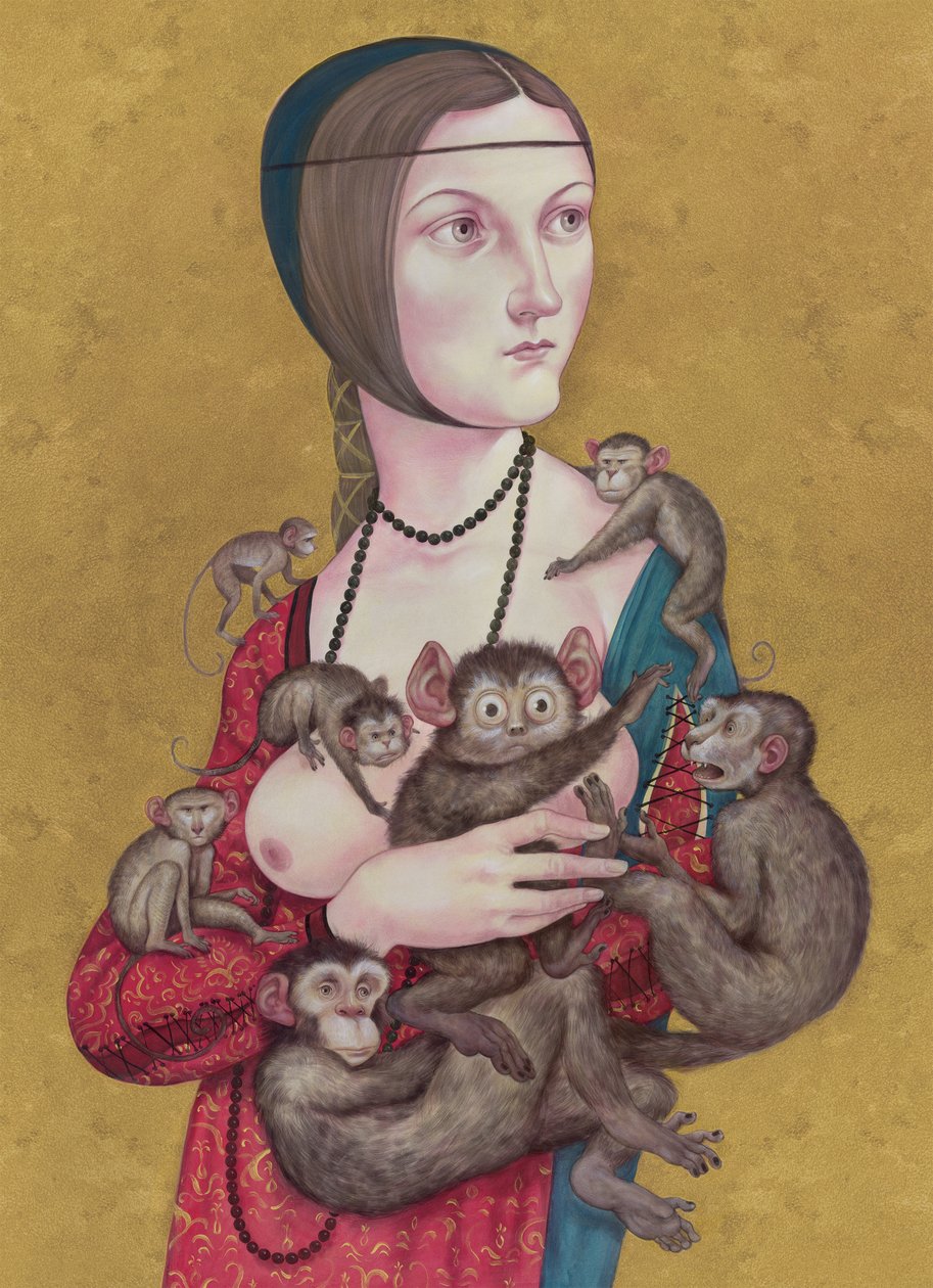 Woman With Monkeys, 2016 (akrilfesték illusztrációs kartonra) alkotó: Anita Kunz