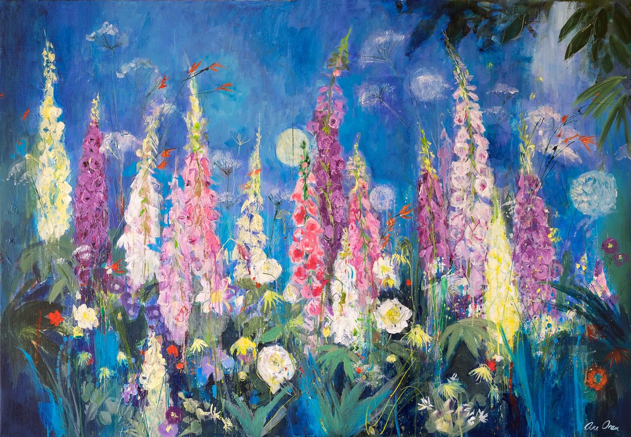 Foxgloves and Allium, 2019 (akril) alkotó: Ann Oram