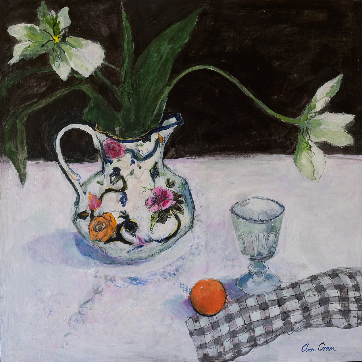 Csendélet fehér tulipánokkal és üveggel, 2019 (akril) alkotó: Ann Oram