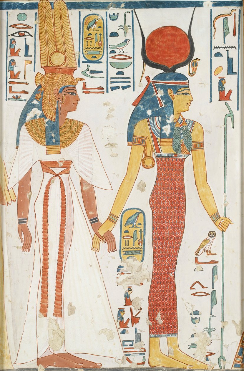 Falfestmény másolata a királynő 66. sírjából, Nefertari, Théba, XX. század alkotó: Anna