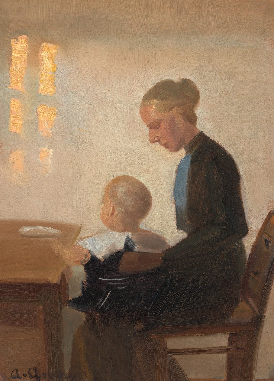Egy enteriőr egy anyával és gyermekével. alkotó: Anna Ancher
