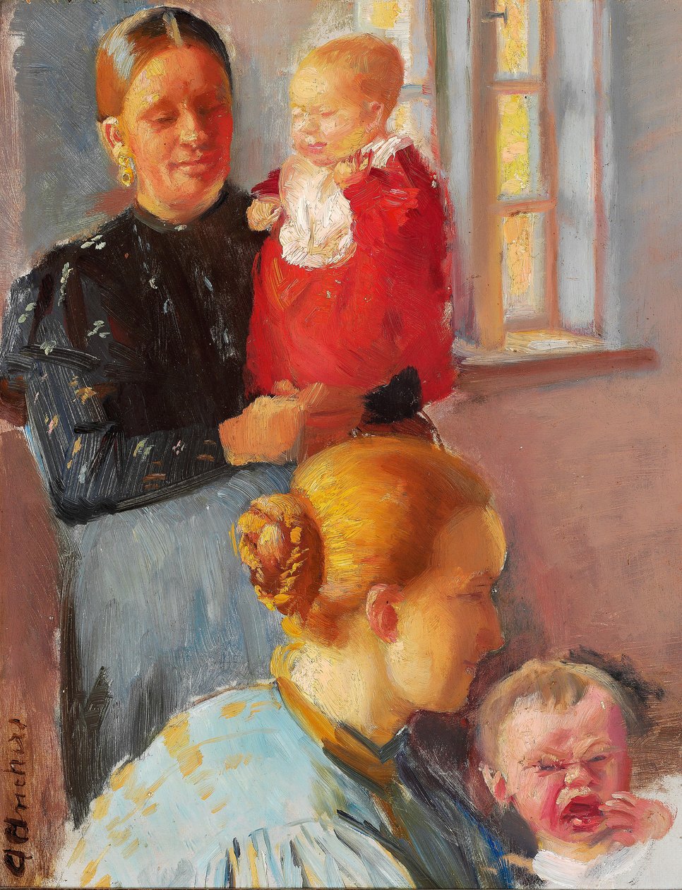 Két fiatal anya kisgyermekeikkel. Tanulmány a "Védőoltás" számára. alkotó: Anna Ancher