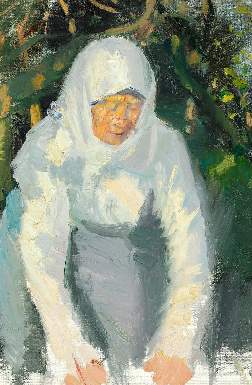 Skageni nő fehér sállal. alkotó: Anna Ancher
