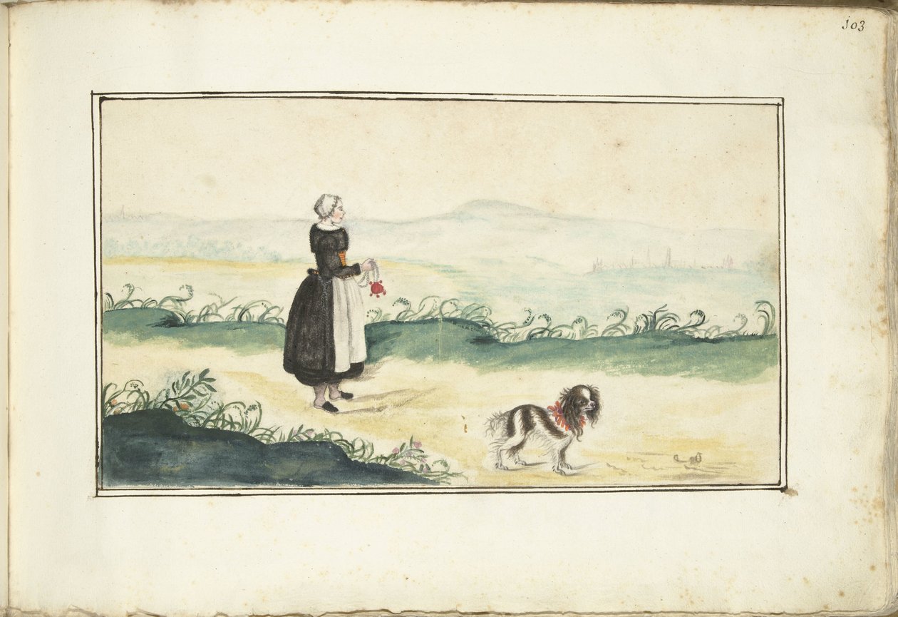 Farmer nő és kutya a tájon alkotó: Anna Cornelia Moda (possibly)