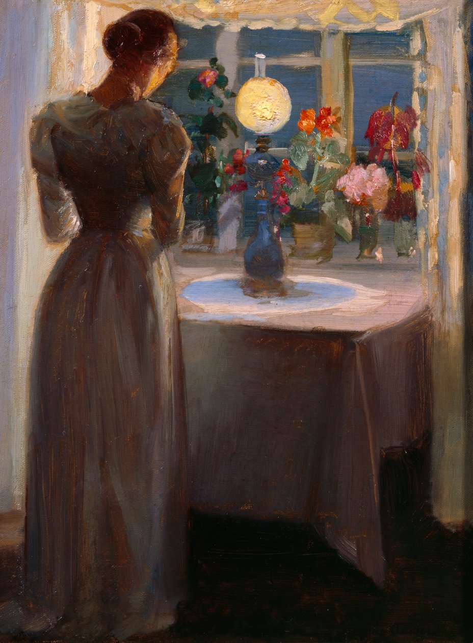 Fiatal lány egy lámpa előtt alkotó: Anna Kirstine Ancher