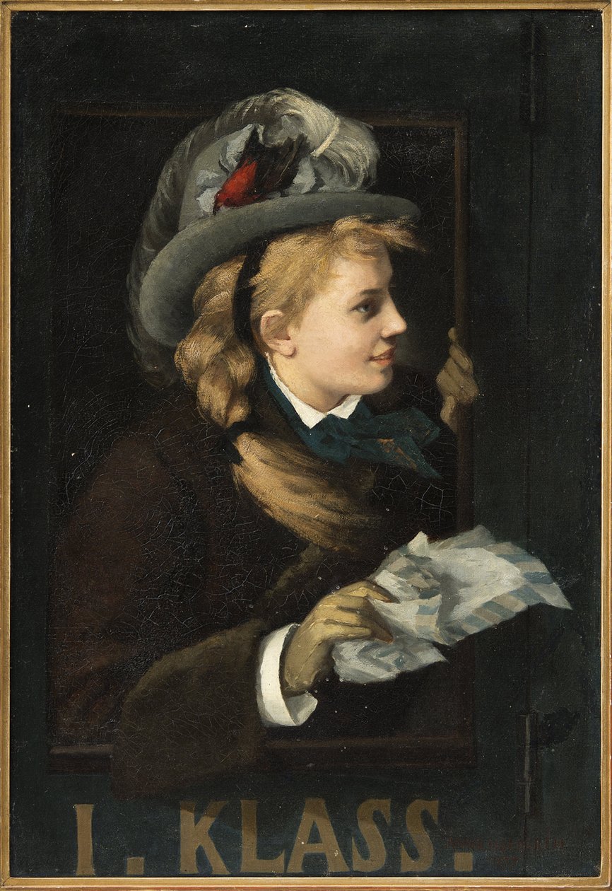 Nő a vonat ablakában – Hölgy a vonat ablakában, Nordgren, Anna (1847-1916). olajfestmény alkotó: Anna Nordgren
