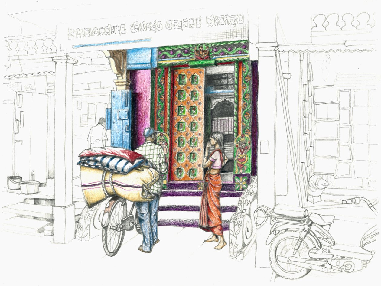 Fabric merchant, 2018 (pasztell és ceruza) alkotó: Annalisa Morrocco