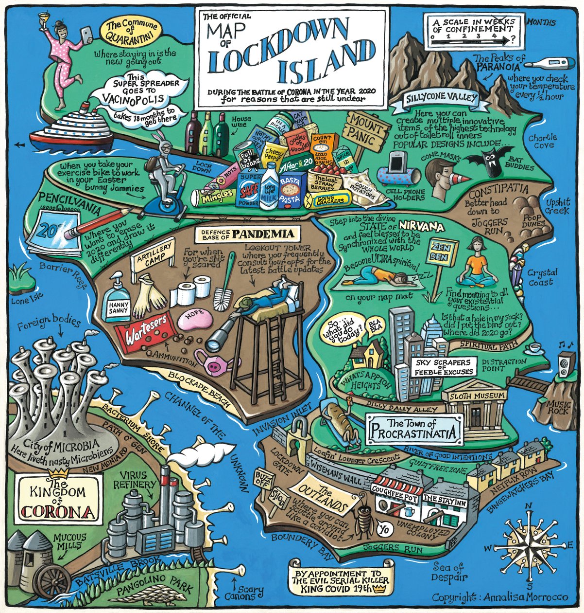 Lockdown Island térképe, 2020 (akril, papír) alkotó: Annalisa Morrocco