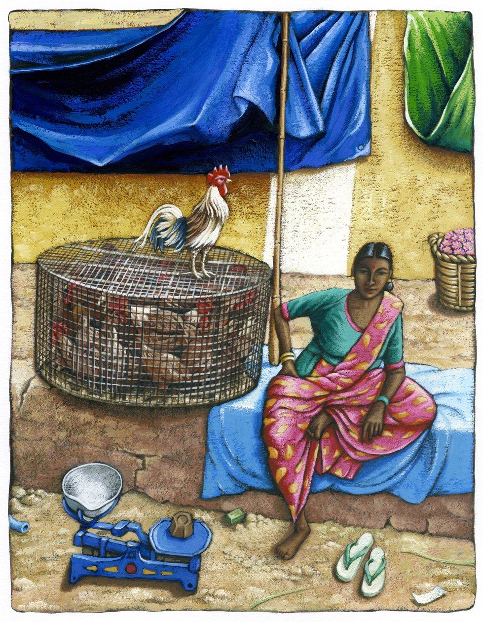 Mysore piac, 2018 (gouache) alkotó: Annalisa Morrocco