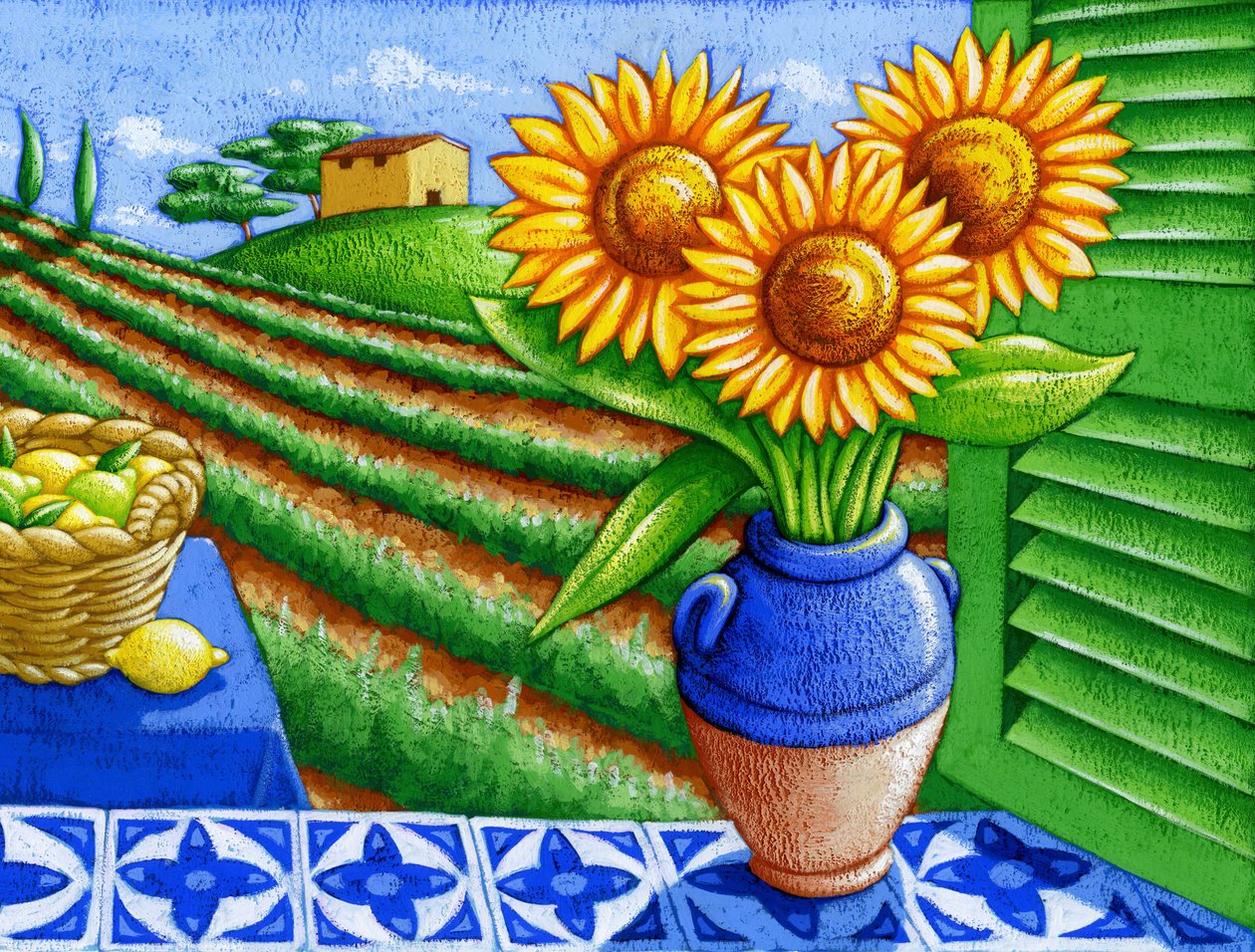 Provence-i napraforgók, 2015 (gouache) alkotó: Annalisa Morrocco