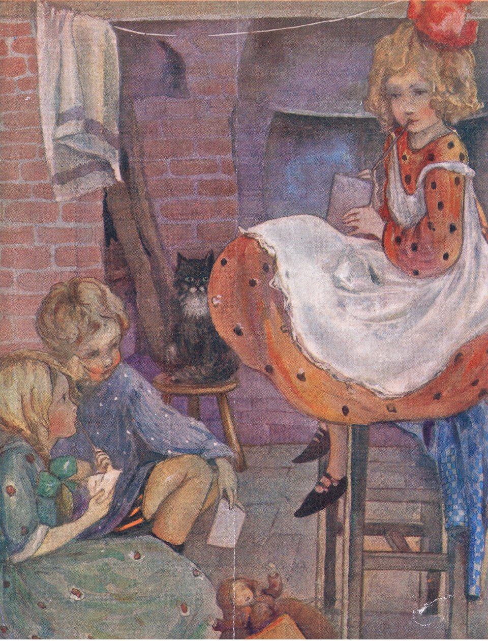 Nem tudom mit tegyek a The Big Book for Children (Herbert Strang) című könyvből, amelyet Humphrey Milford adott ki, Oxford University Press, 1920 körül alkotó: Anne Anderson