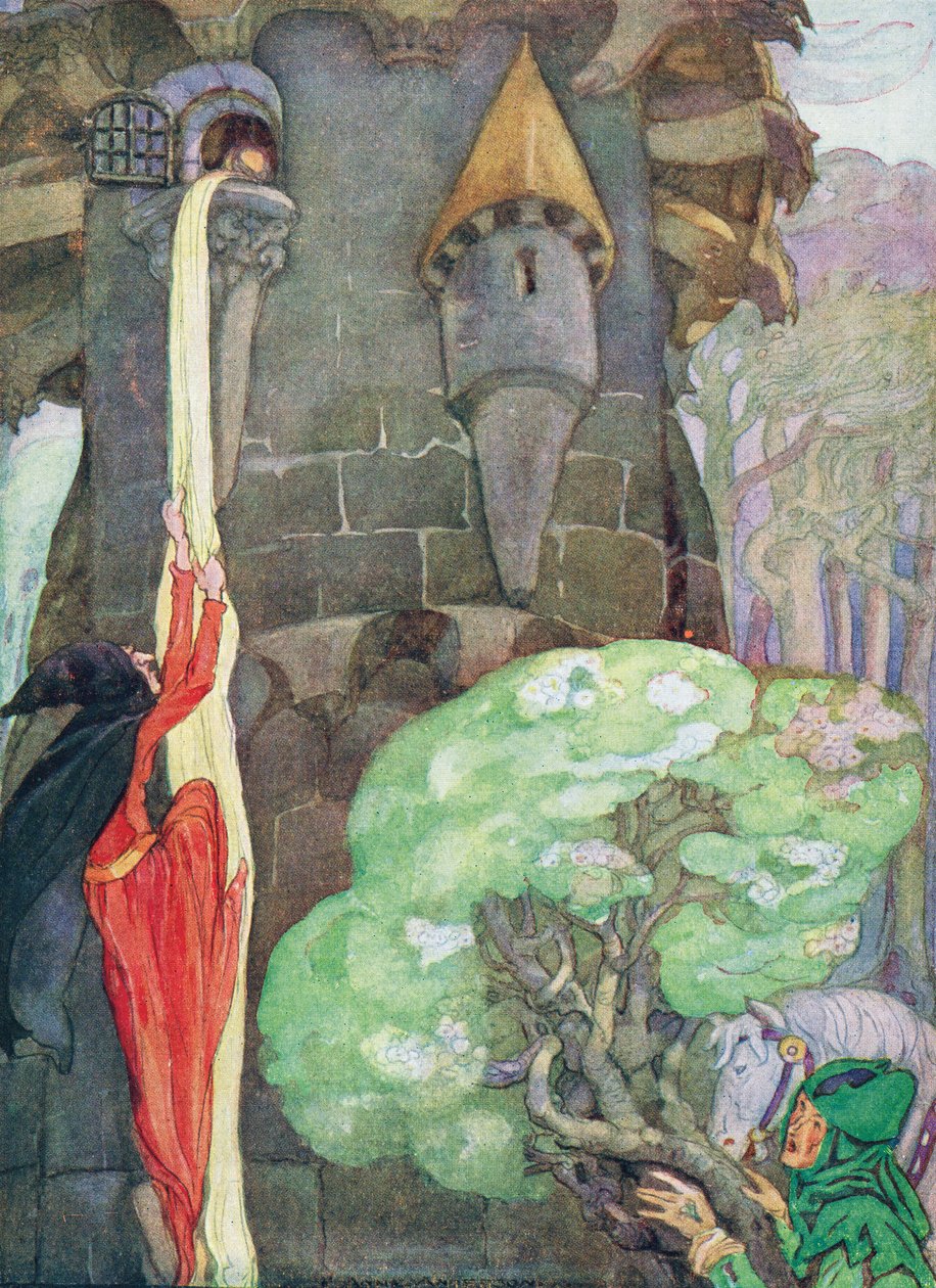 Illusztráció a Grimm testvérek "Rapunzel" című művéből alkotó: Anne Anderson