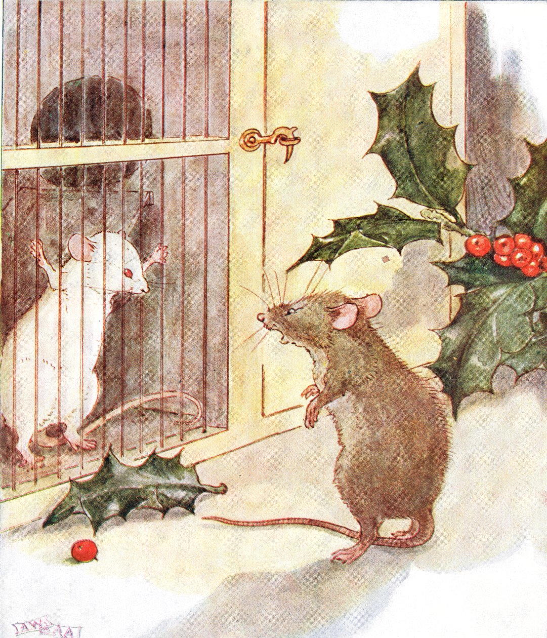 „Láttam egy börtönt és benne egy egér fehér szellemét”, illusztráció a „The Mischievious Mousie Book”-ból, Thomas Nelson und Sons, 1920-as évek alkotó: Anne Anderson