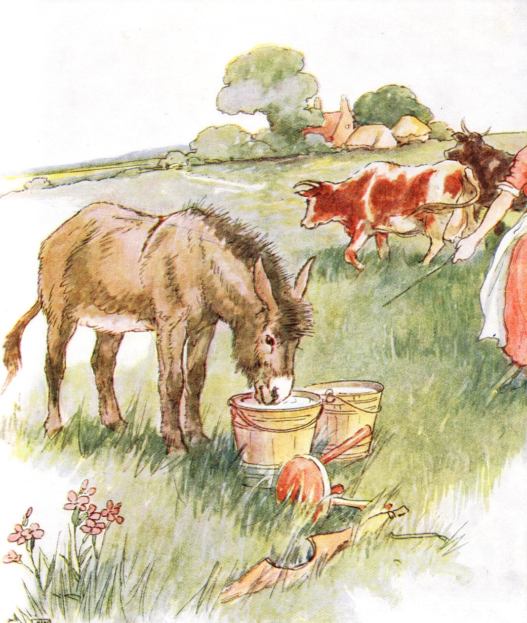 „Láttam két vödör tejjel, és hosszan ittam egy finom italt” – illusztráció a „The Naughty Neddy Book”-ból, Thomas Nelson und Sons, 1920-as évek alkotó: Anne Anderson