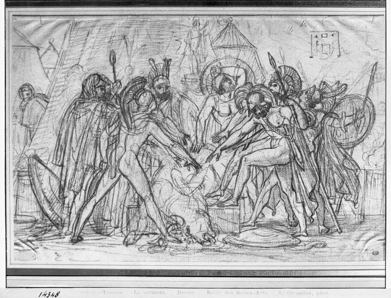 Hét főnök esküt tesz Théba előtt (grafitceruza papíron) alkotó: Anne Louis Girodet de Roucy Trioson