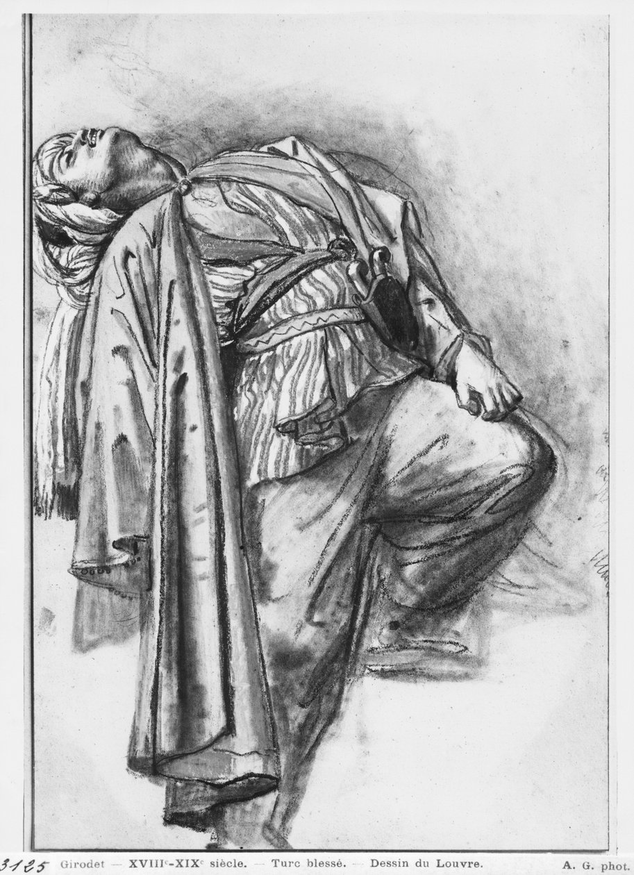 Sebzett török (fekete ceruza, tuskó és pasztell bézs színű papíron) alkotó: Anne Louis Girodet de Roucy Trioson