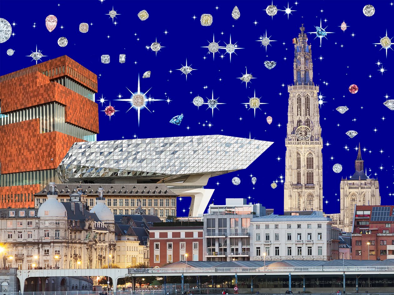 Antwerpen éjjel, 2018, szitanyomat alkotó: Anne Storno
