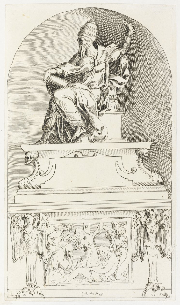 Tanulmány VII. Kelemen pápa sírjához, Baccio (Bartolommeo) Bandinelli nyomán (nyomtatás) alkotó: Anne Claude Philippe de Caylus