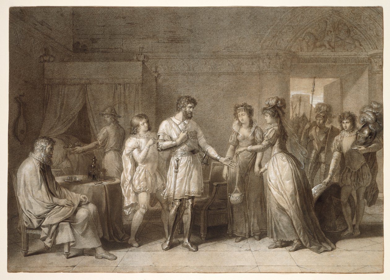Bayard visszautasítja háziasszonya ajándékait, Bresciában alkotó: Anne-Louis Girodet de Roucy-Trioson