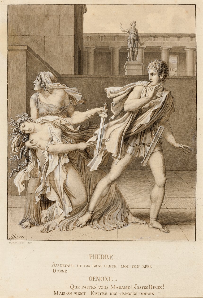 Phaedre, miután kinyilvánította szenvedélyét, megpróbálja megölni magát Hippolytus kardjával alkotó: Anne-Louis Girodet de Roucy-Trioson