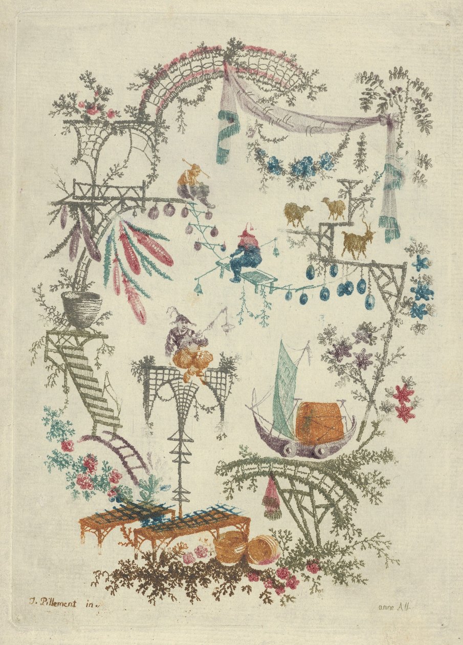 Chinoiserie a kínai arabeszk jegyzetfüzetek új csomagjából, 1790-99. alkotó: Anne Allen