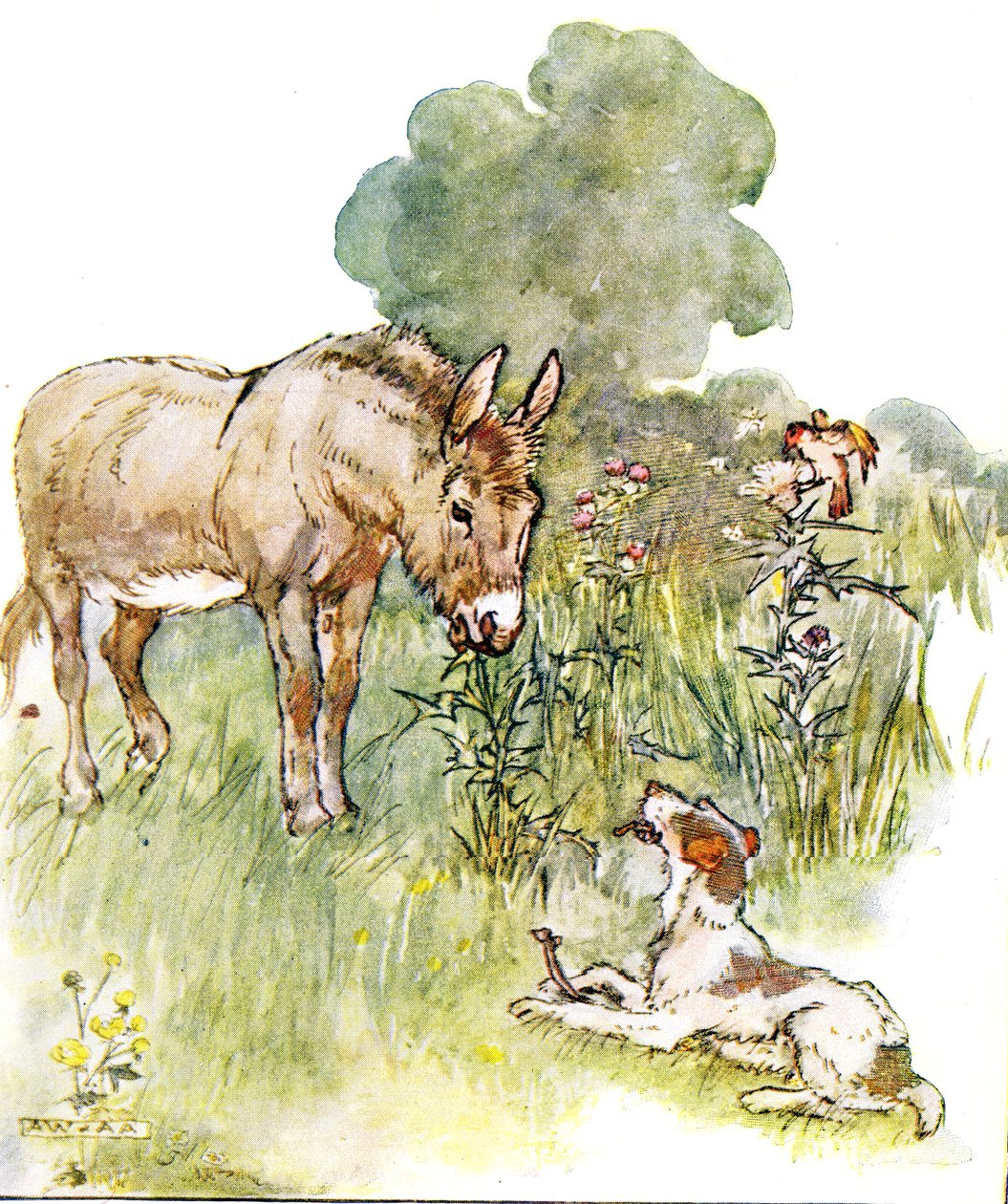 „Beszéltem Pontóval, aki csonttal jött a pályámra”, illusztráció a „The Naughty Neddy Book”-ból, Thomas Nelson und Sons, 1920-as évek alkotó: Anne Anderson