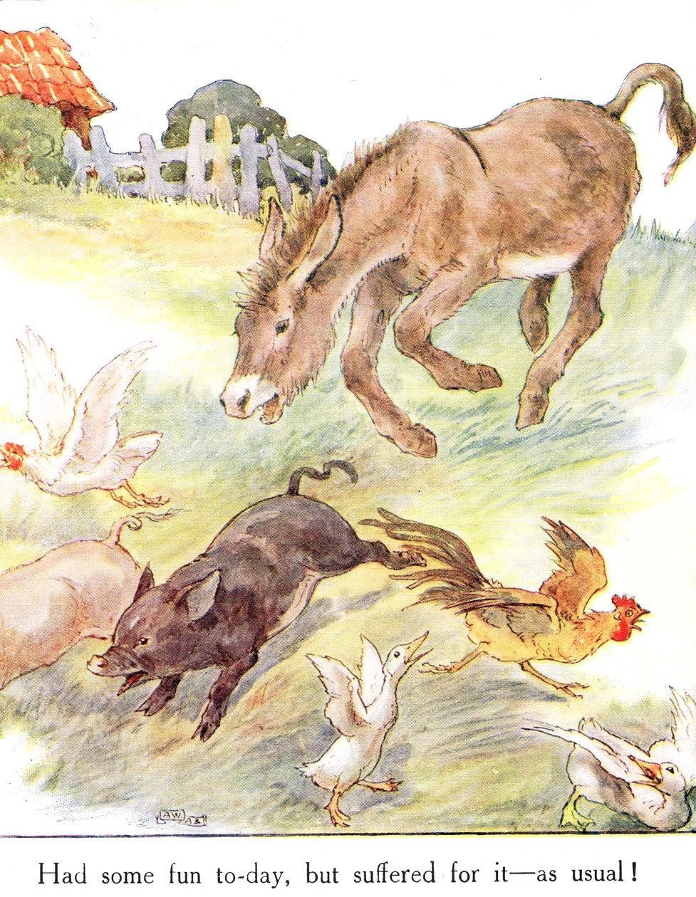 „Szórakoztam ma egy kicsit, de szenvedtünk érte – szokás szerint!”, illusztráció a „The Naughty Neddy Book”-ból, Thomas Nelson und Sons, 1920-as évek alkotó: Anne Anderson