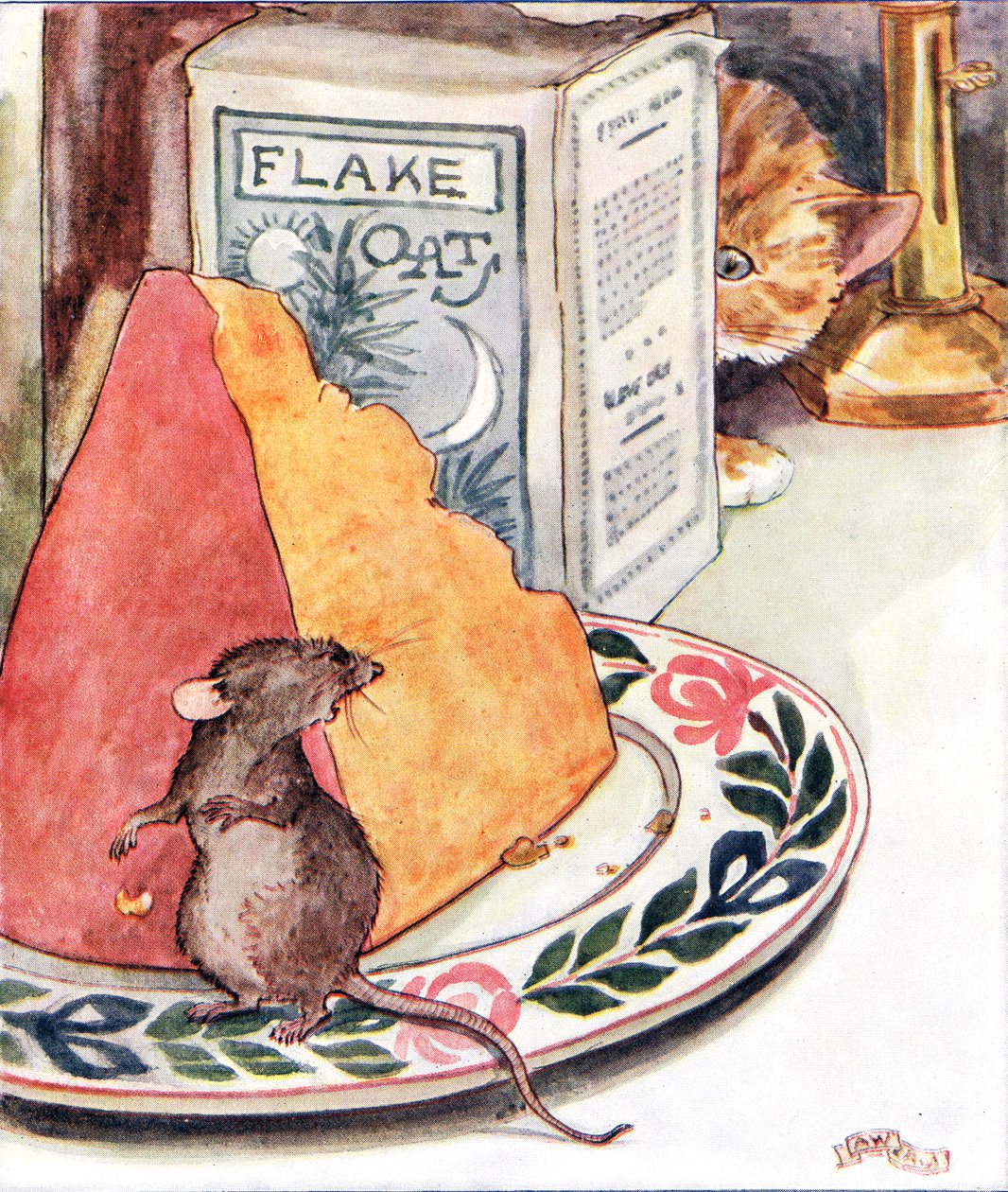 „Egy kis vacsora – elsőrangú Stilton”, illusztráció a „The Mischievous Mouse Book”-ból, Thomas Nelson und Sons, 1920-as évek alkotó: Anne Anderson