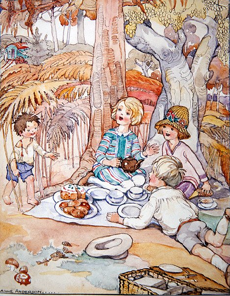 Piknik (toll és tinta akvarellel papíron) alkotó: Anne Anderson