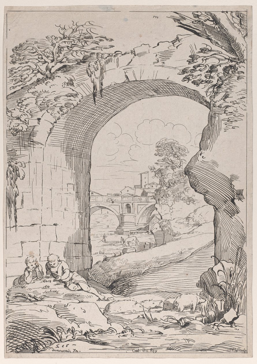 Táj híddal, 18. század. alkotó: Anne Claude Philippe de Caylus