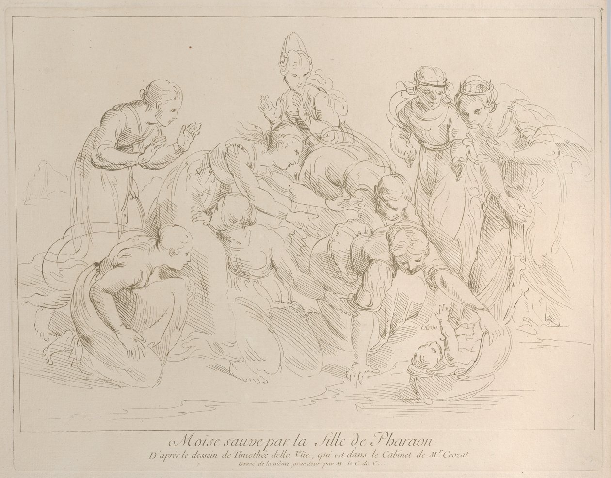Mózes megmentette a fáraó lánya, kb. 1729. alkotó: Anne Claude Philippe de Caylus