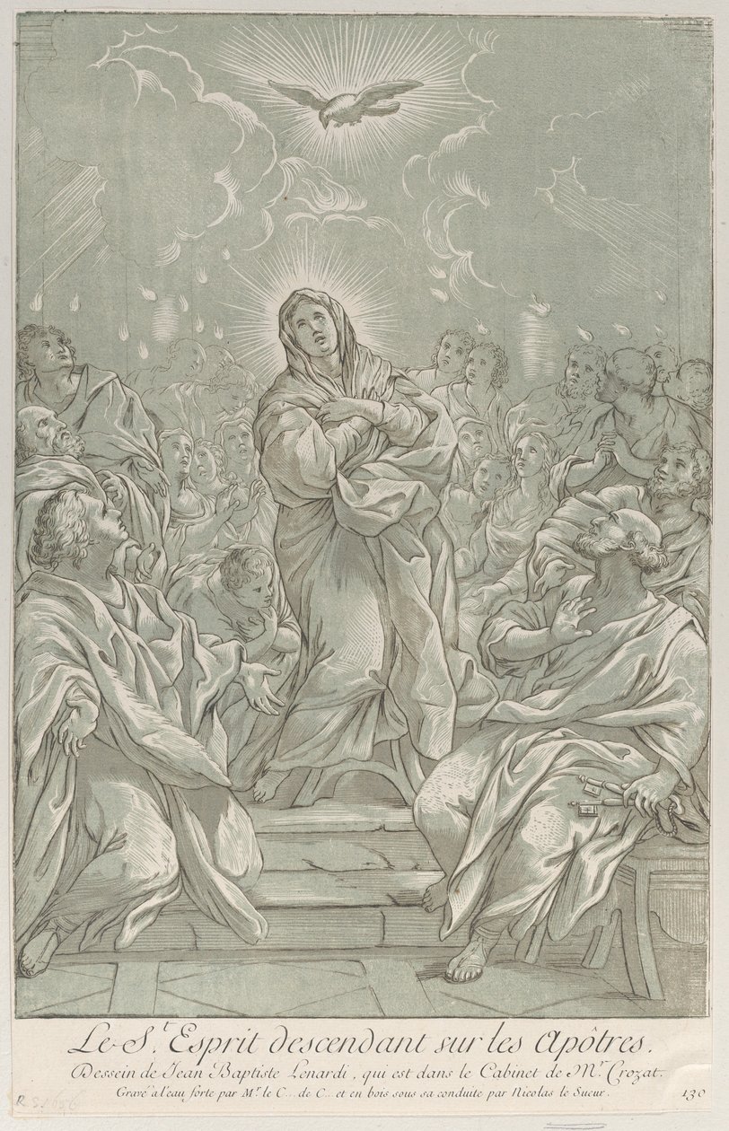 Pünkösd, középen a Szűzzel, fent a Szentlélekkel és az apostolokkal..., kb. 1729. alkotó: Anne Claude Philippe de Caylus
