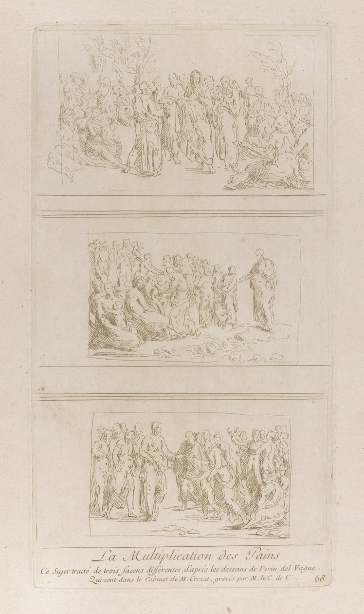 Három külön tanulmány a kenyerek csodáiról, amelyek Krisztust mutatják a d...-ben, kb. 1729-40. alkotó: Anne Claude Philippe de Caylus