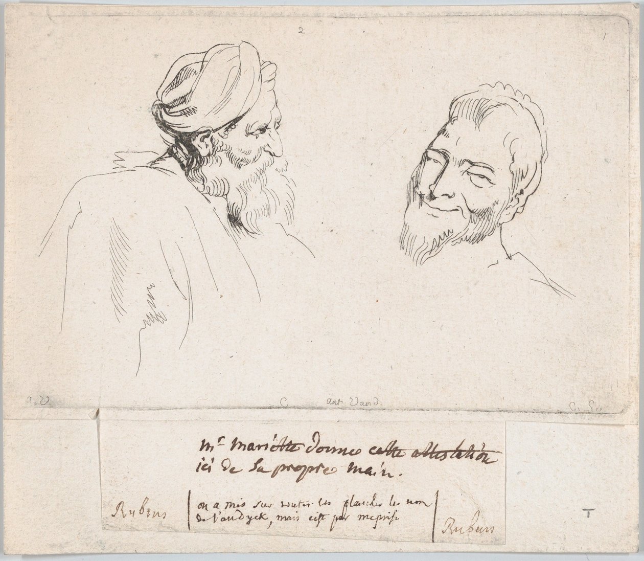 Két tanulmány a fejekről, 1735. alkotó: Anne Claude Philippe de Caylus