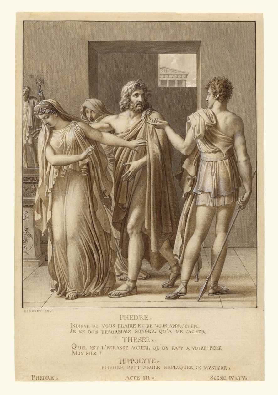 Phaidra visszautasítja Thészeusz ölelését alkotó: Anne Louis Girodet de Roucy Trioson