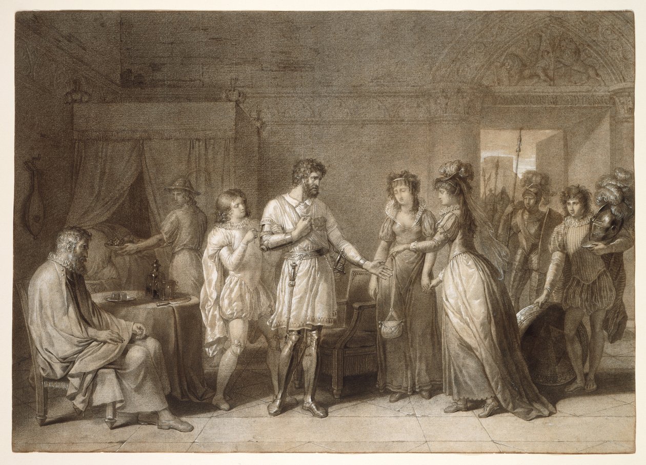 Bayard visszautasítja háziasszonya ajándékait, Bresciában alkotó: Anne Louis Girodet de Roussy Trioson