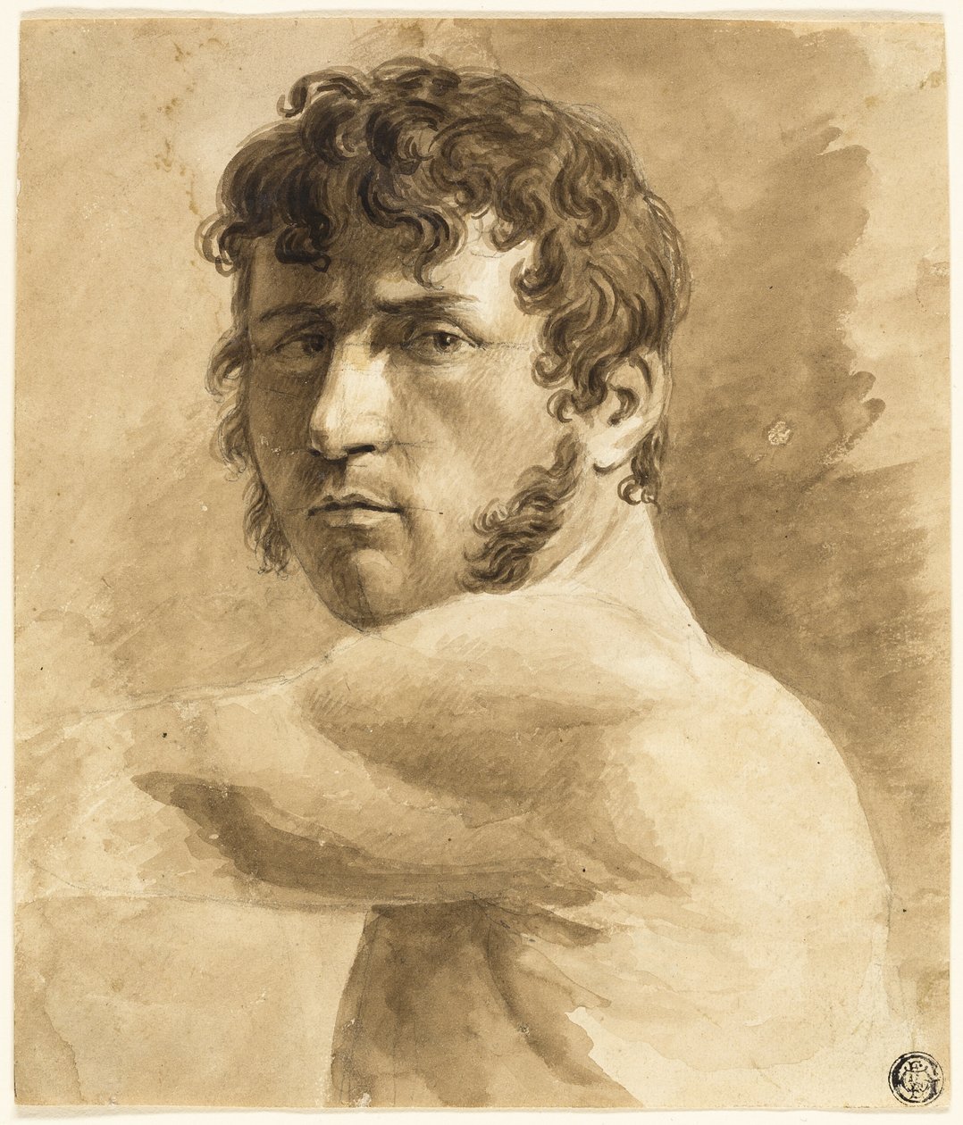 Férfi akt mellképe (recto); férfi portré vázlata női vázlatokkal (verso) alkotó: Anne Louis Girodet de Roussy Trioson